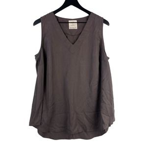 Lake Elinor Womens 1X Plus Tencel Lyocell V-Neck Tank Top Brown Artsy